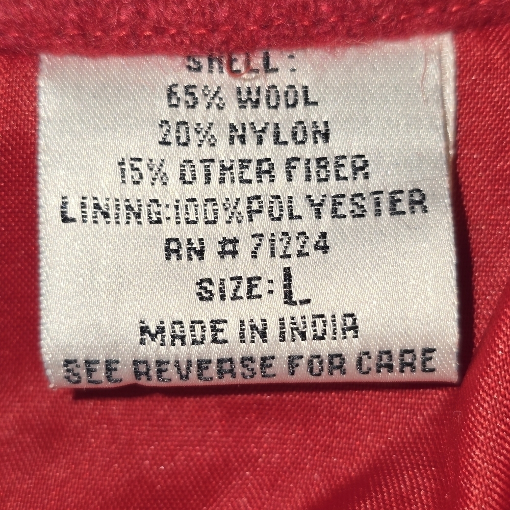 TAKE TWO WOOL BLEND CHRISTIMAS LINED JACKET SNOWMAN VINTAGE RED WOMENS LARGE - Picture 7 of 8